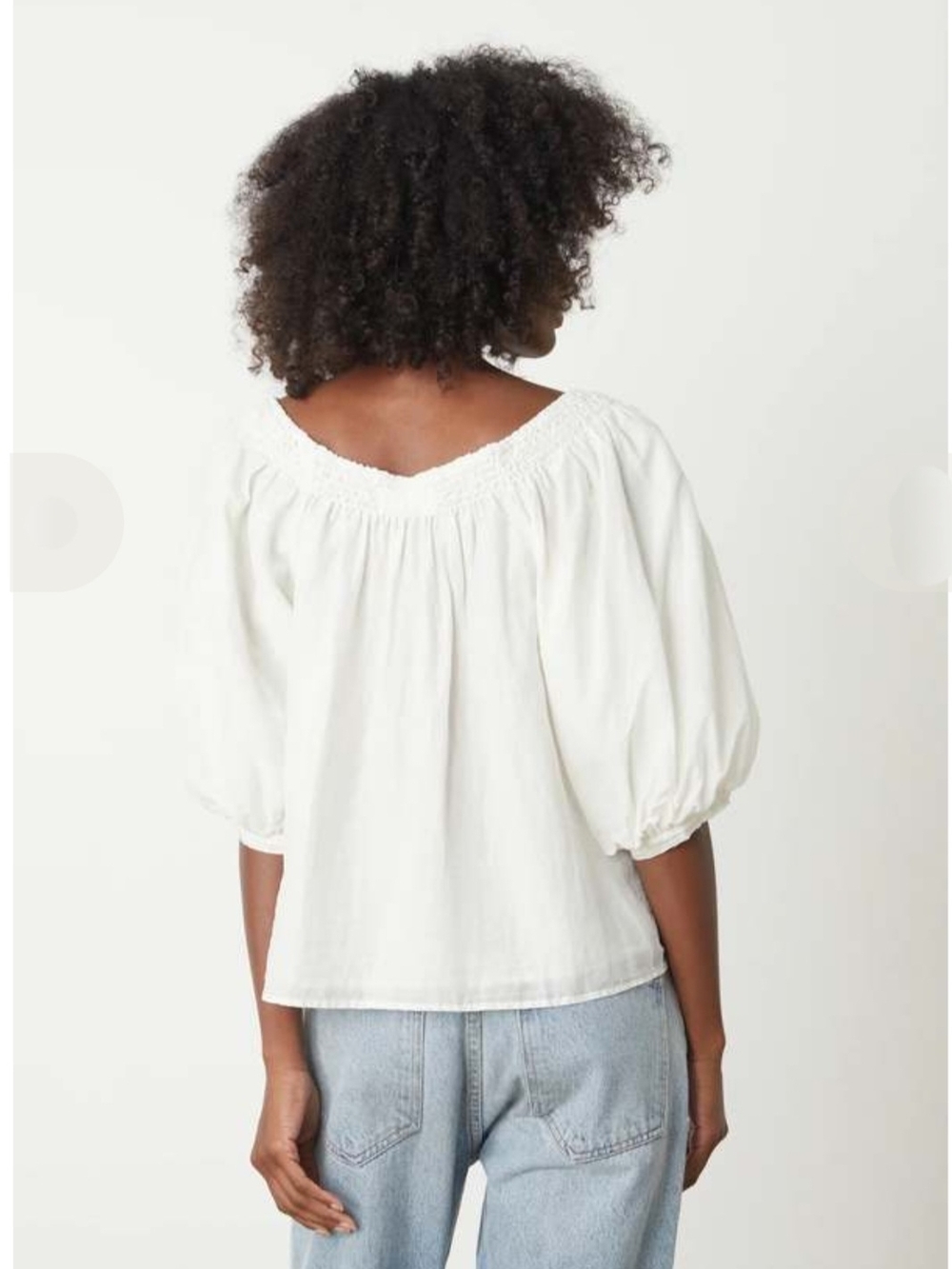 Velvet by Graham & Spencer Jolene Silk Cotton White Top, M, Boho Luxe Bardot - Picture 3 of 10